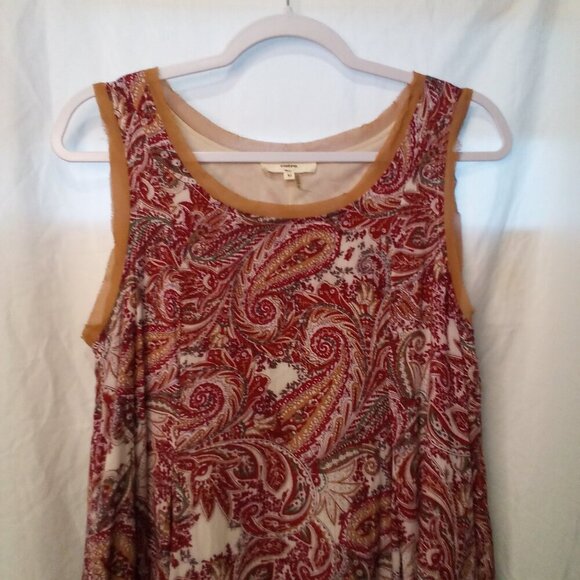 Entro Dress Women M Sleeveless Asymmetrical Hem Paisley Print Flowing Red Brown - Picture 6 of 15